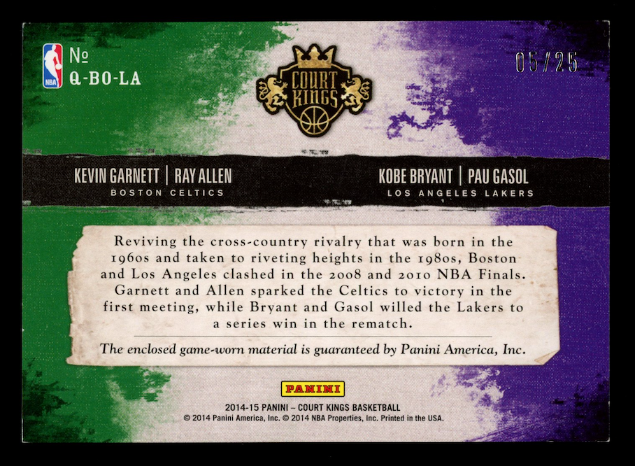 KOBE BRYANT GASOL GARNETT ALLEN 2014 Panini Court Kings Quad Patch /25 #Q-BO-LA