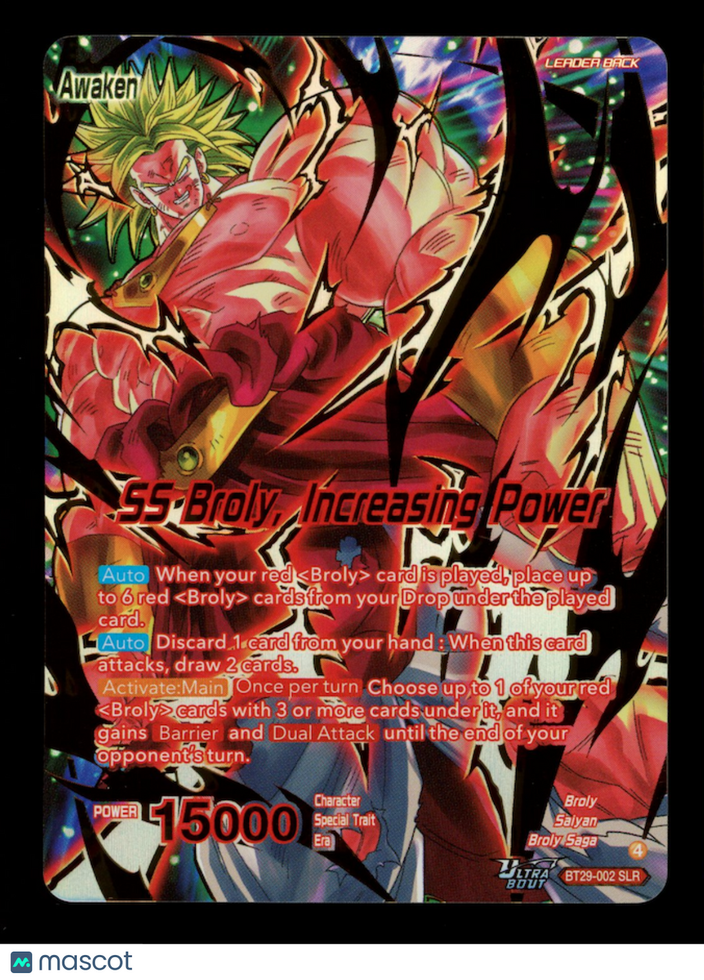 SS BROLY, INCREASING POWER Dragon Ball Super Fearsome Rivals #BT29-002 SLR