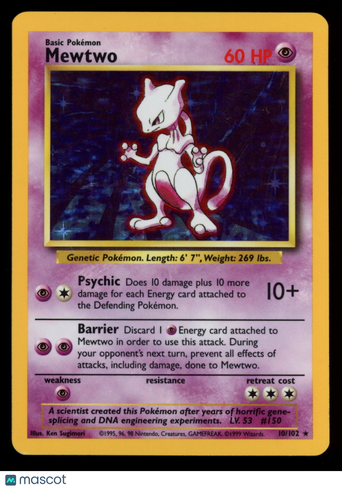 MEWTWO 1999 Pokemon Base Set Holo Rare #10/102