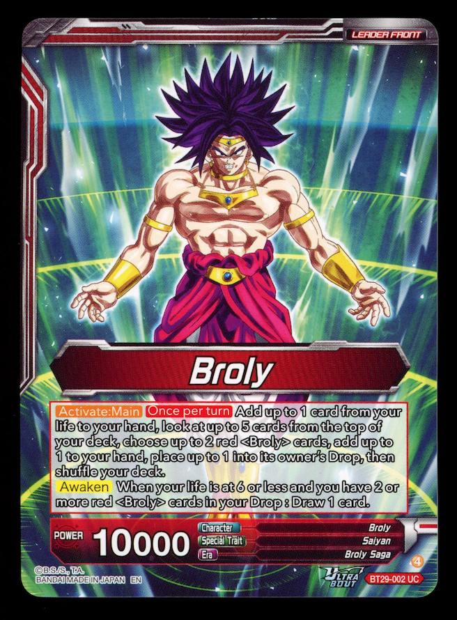 SS BROLY, INCREASING POWER Dragon Ball Super Fearsome Rivals #BT29-002 SLR