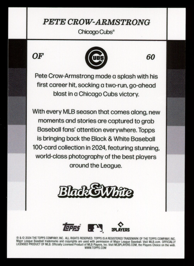 PETE CROW-ARMSTRONG 2024 Topps Black & White Rookie #60 Cubs