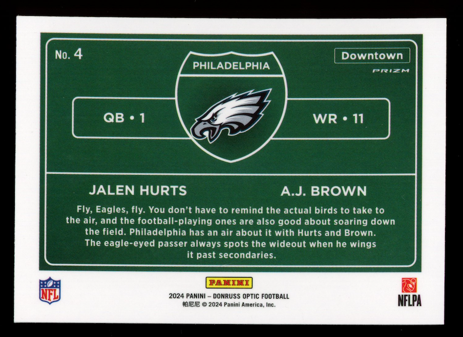 JALEN HURTS A.J. BROWN 2024 Panini Donruss Optic Downtown Case Hit SSP #4 Eagles