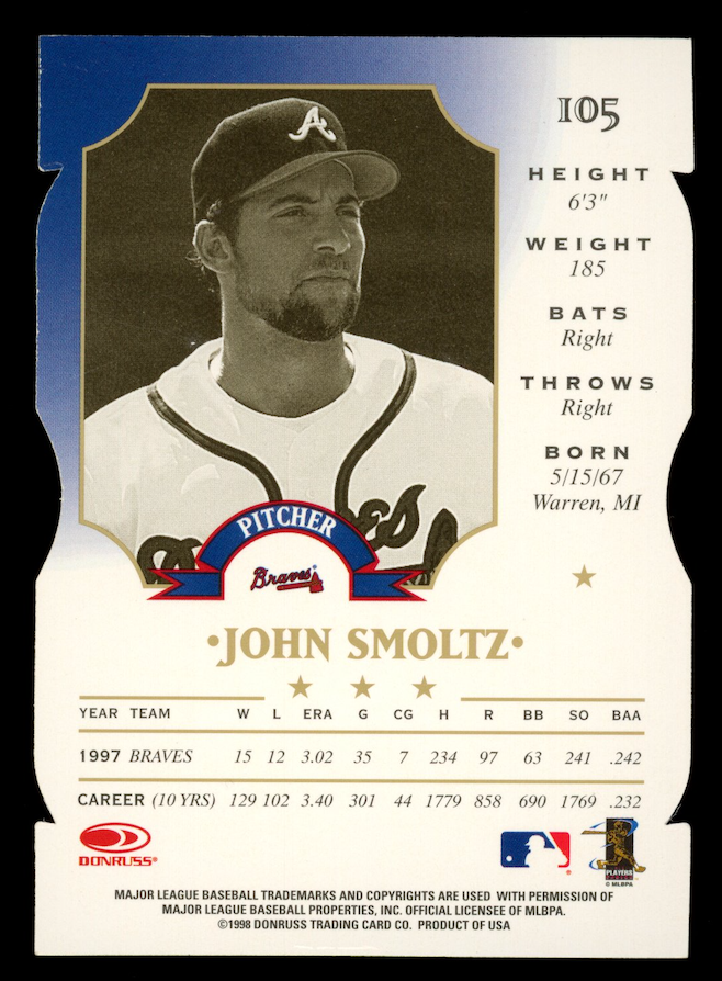 JOHN SMOLTZ 1998 Donruss Leaf Fractal Matrix Y-Axis Die-Cut #105 Braves
