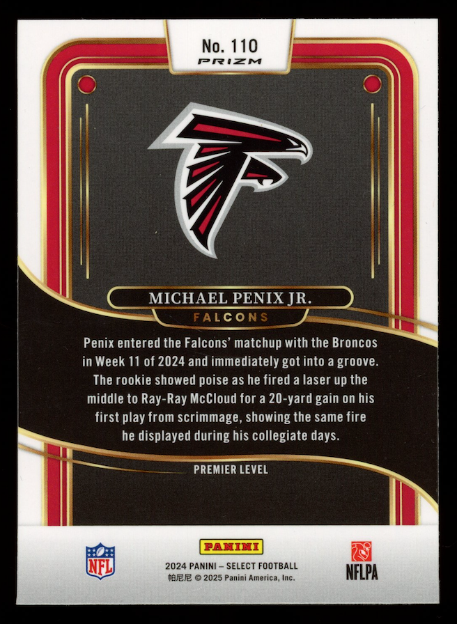 MICHAEL PENIX JR. 2025 Panini Select Rookie Premier Level Zebra Prizm SSP #110