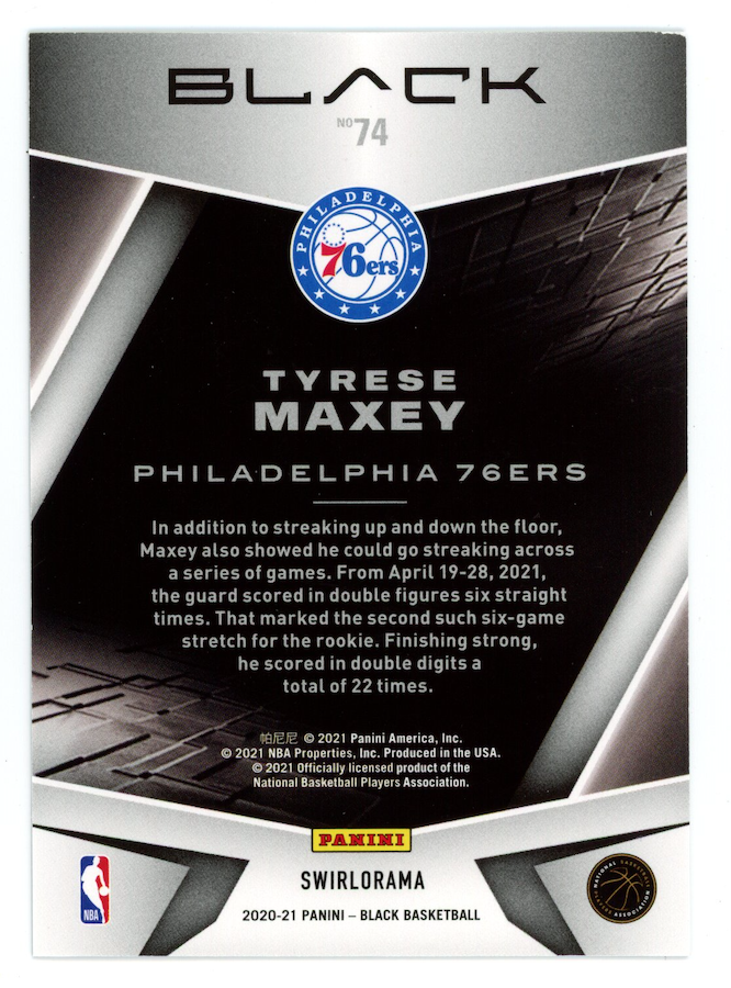 TYRESE MAXEY 2020-21 Panini Black Rookie Swirlorama /65 #74 76ers