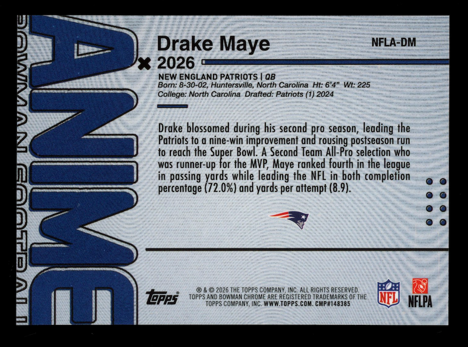 DRAKE MAYE 2026 Bowman Chrome Anime Case Hit SSP #NFLA-DM Patriots