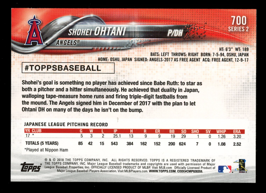 SHOHEI OHTANI 2018 Topps Series 2 Rookie Pitching #700 Angels RC