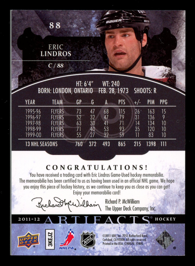 ERIC LINDROS 2011-12 Upper Deck Artifacts Dual Patch Emerald /65 #88 Flyers