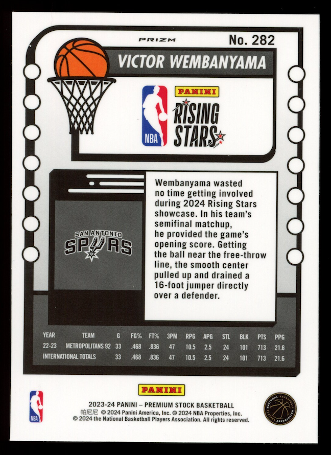 VICTOR WEMBANYAMA 2023-24 Panini NBA Hoops Premium Cracked Ice Rookie #282