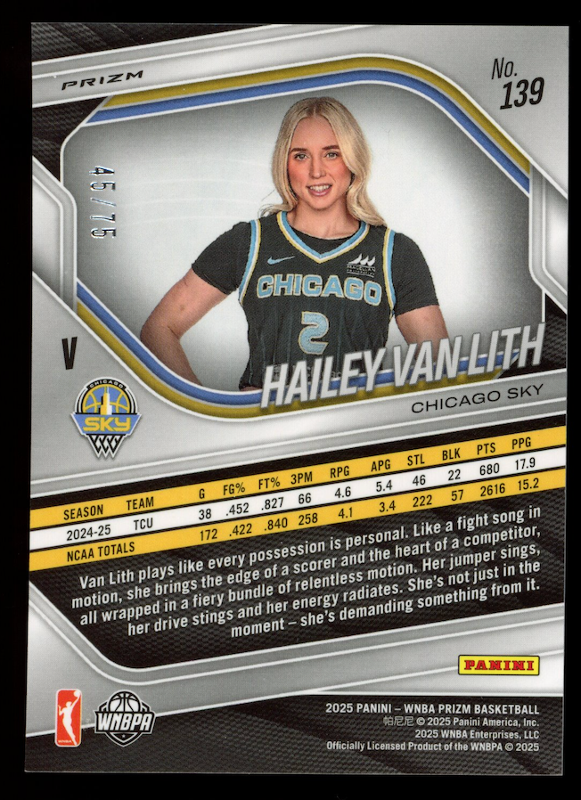 HAILEY VAN LITH 2025 Panini WNBA Prizm Rookie Red Power /75 #139 Sky