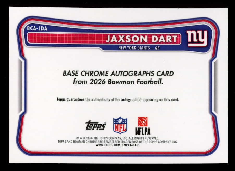JAXSON DART 2026 Bowman Chrome Blue Mojo Refractor Auto /150 #BCA-JDA Giants