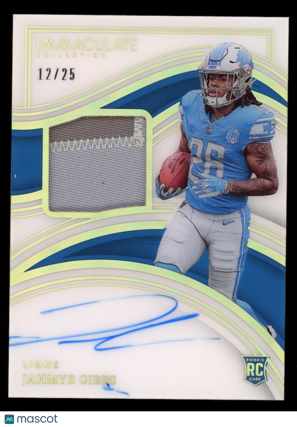 JAHMYR GIBBS 2023 Panini Immaculate Collection Rookie Patch Auto Gold /25 #112