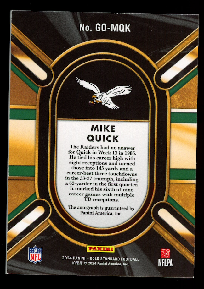 MIKE QUICK 2024 Panini Gold Standard Golden Oldies Auto Black 1/1 #GO-MQK Eagles
