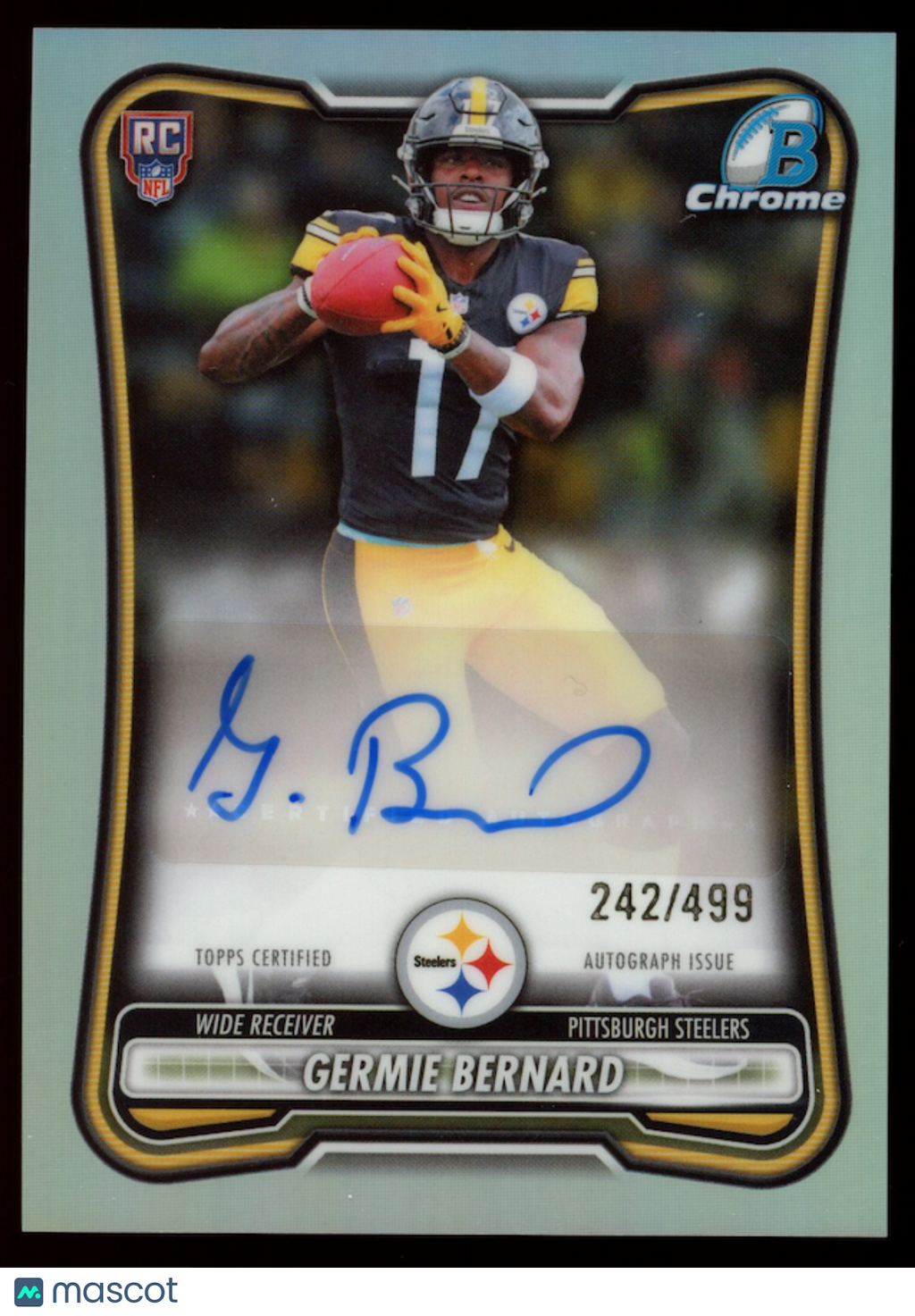GERMIE BERNARD 2026 Bowman Chrome Rookie Auto Refractor /499 #BCRA-GB Steelers