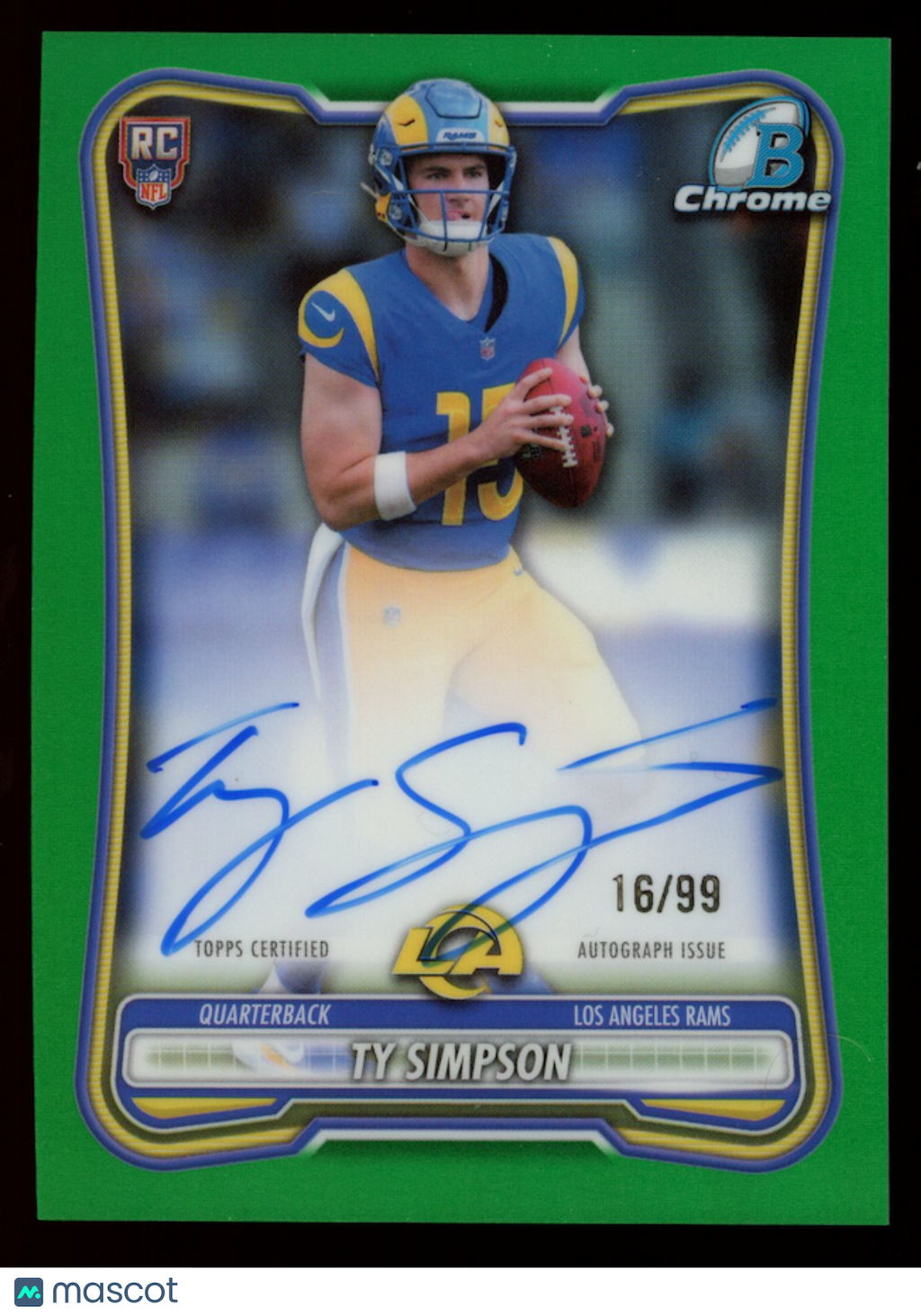 TY SIMPSON 2026 Bowman Chrome Rookie Auto Green Refractor /99 Rams