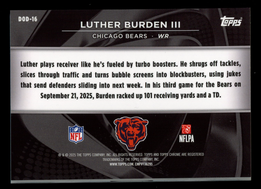 LUTHER BURDEN III 2025 Topps Chrome Black Depths Darkness Rookie SSP #DOD-16