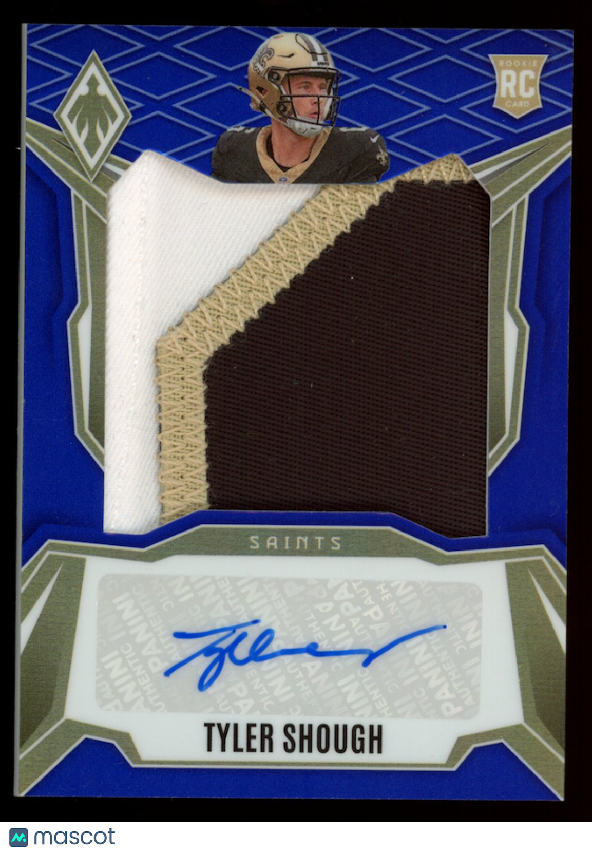 TYLER SHOUGH 2025 Panini Phoenix Rookie Patch Auto Blue /49 #RPS-TSH Saints