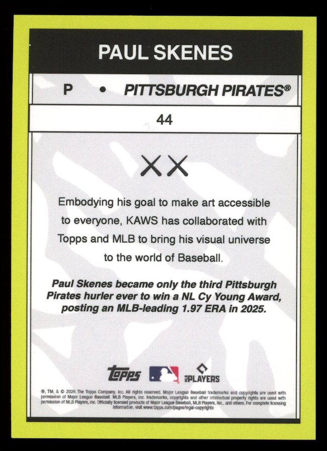 PAUL SKENES 2026 Topps x KAWS Blue Foil /150 #44 Pirates