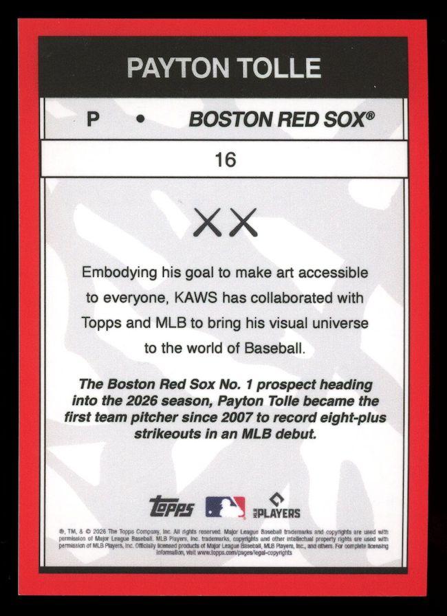 PAYTON TOLLE 2026 Topps x KAWS Rookie Orange Foil /25 #16 RC Red Sox