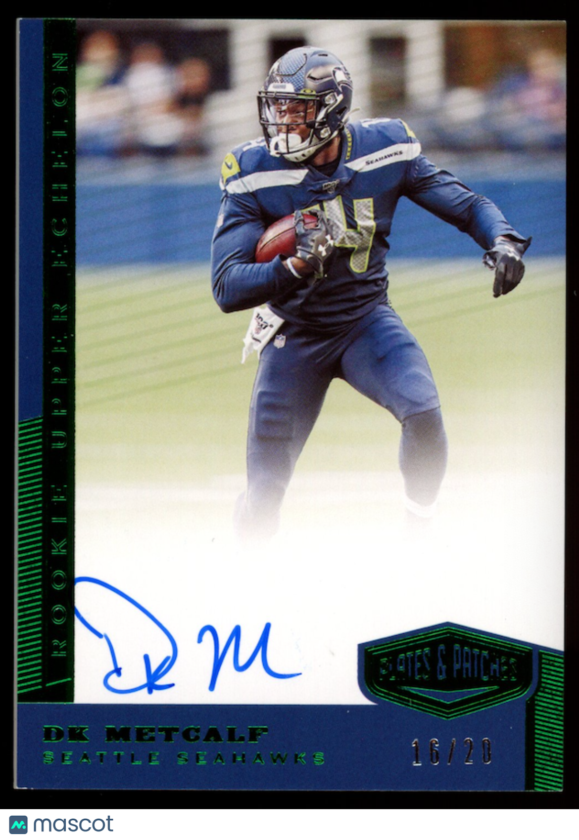 DK METCALF 2019 Panini Plates & Patches Upper Echelon Rookie Auto Green /20