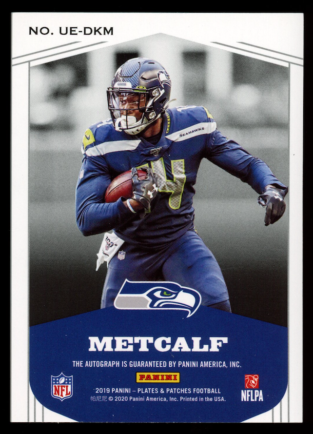 DK METCALF 2019 Panini Plates & Patches Upper Echelon Rookie Auto Green /20