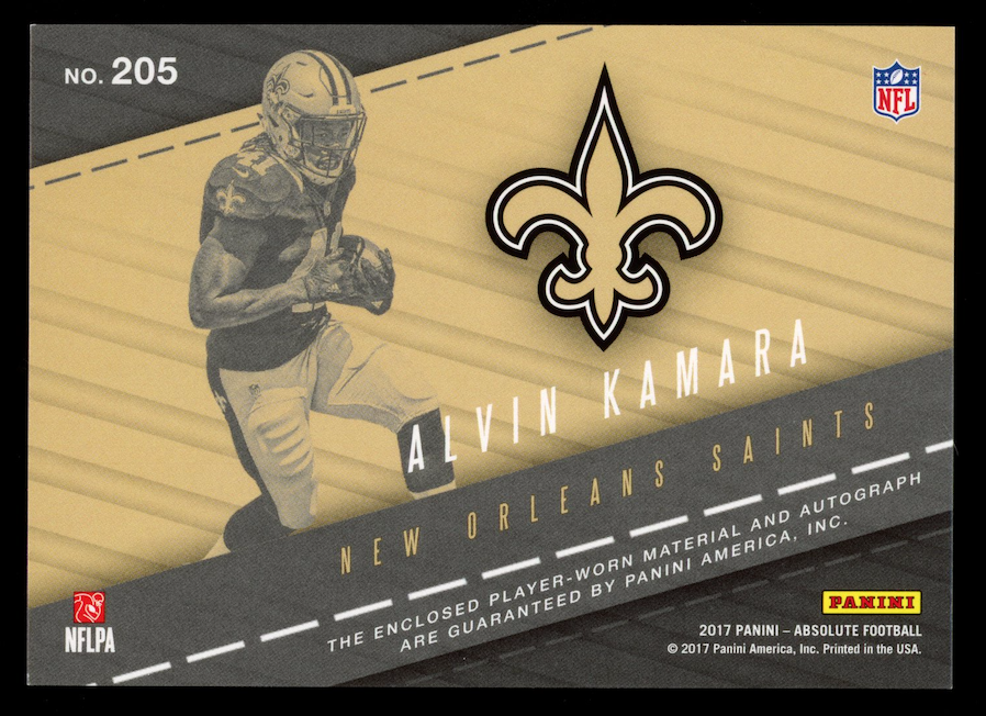 ALVIN KAMARA 2017 Panini Absolute Rookie Premiere Patch Auto /99 #205 Saints