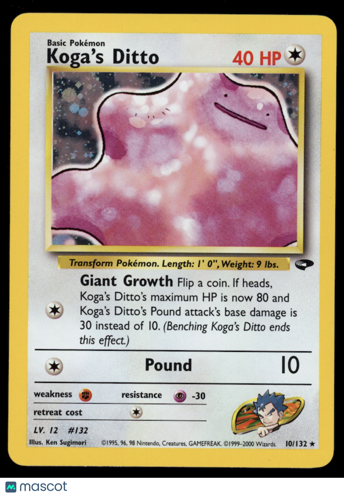 KOGA'S DITTO 2000 Pokemon Gym Challenge Holo Rare #10/132