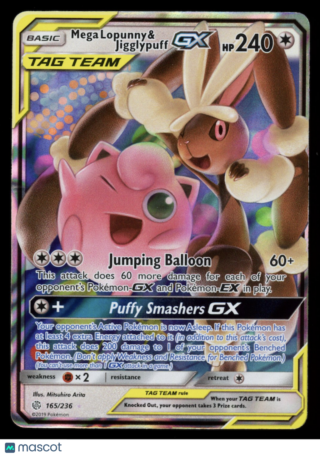 MEGA LOPUNNY & JIGGLYPUFF GX 2019 Pokemon Cosmic Eclipse Ultra Rare #165/236
