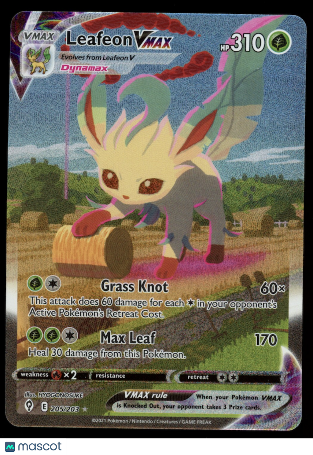LEAFEON VMAX 2021 Pokemon SWSH Evolving Skies Alternate Art Secret Rare #205/203