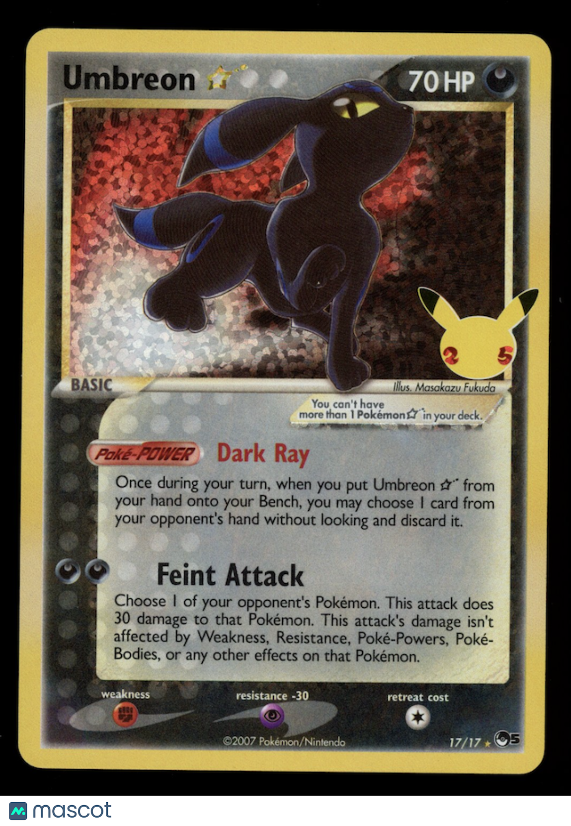 UMBREON STAR 2021 Pokemon 25th Celebrations Holo Classic Collection #17/17