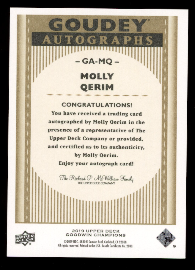 MOLLY QERIUM 2019 Upper Deck Goodwin Champions Goudey Auto #GA-MQ First Take