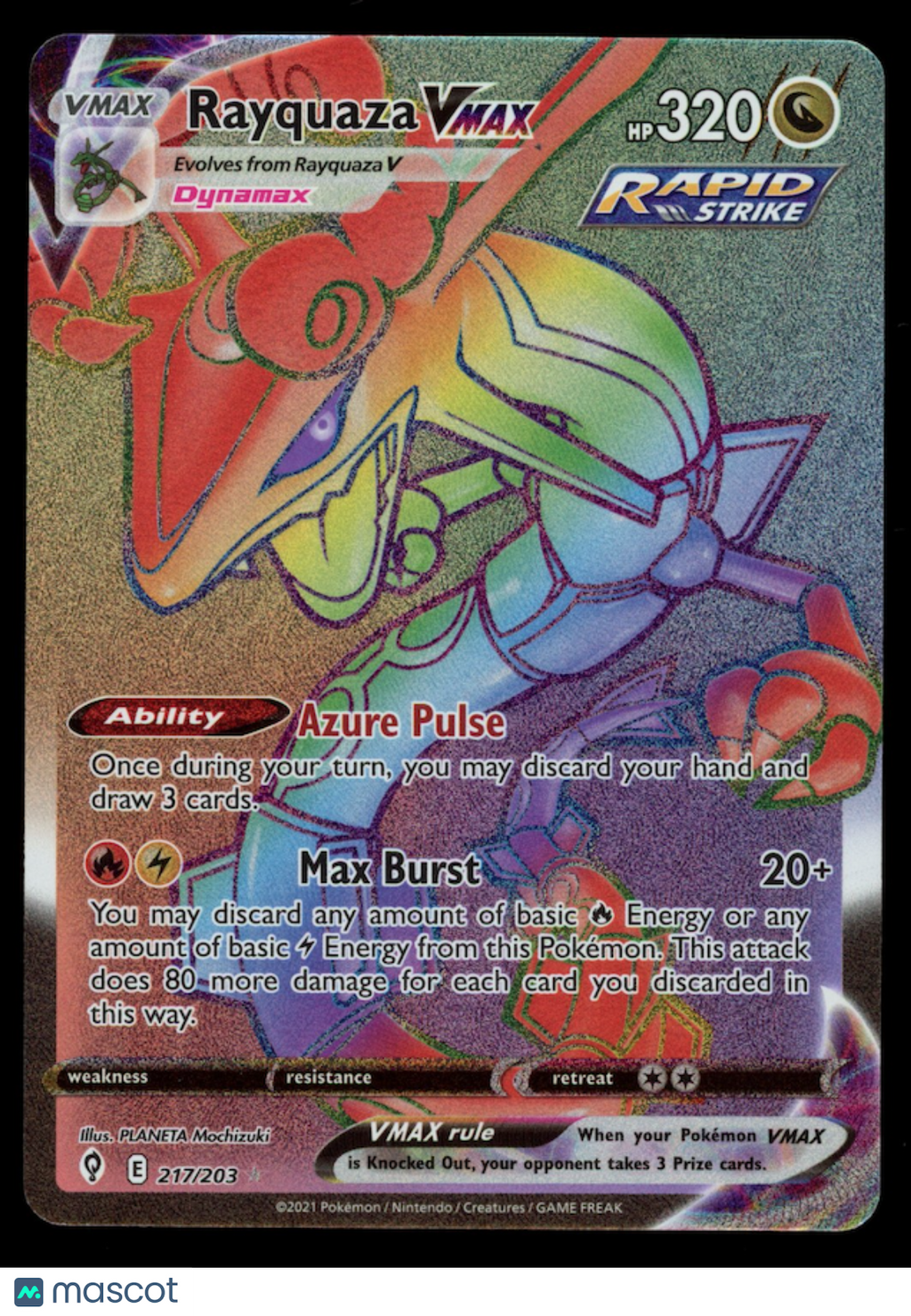 RAYQUAZA VMAX 2021 Pokemon Evolving Skies Rainbow Secret Rare #217/203
