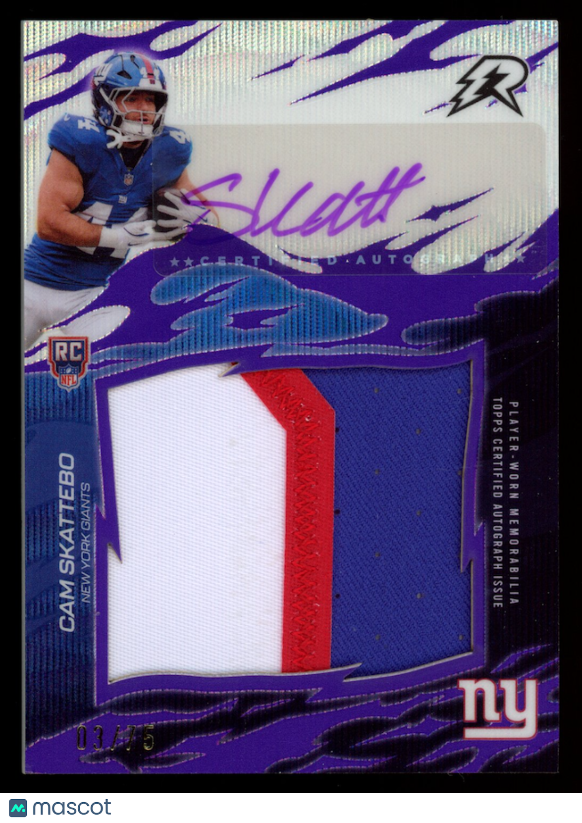 CAM SKATTEBO 2025 Topps Resurgence Rookie Relic Patch Auto Purple /75 #RRS-CS