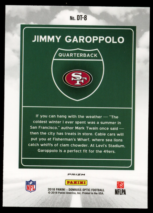 JIMMY GAROPPOLO 2018 Panini Donruss Optic Downtown Case Hit SSP #DT-8 49ers
