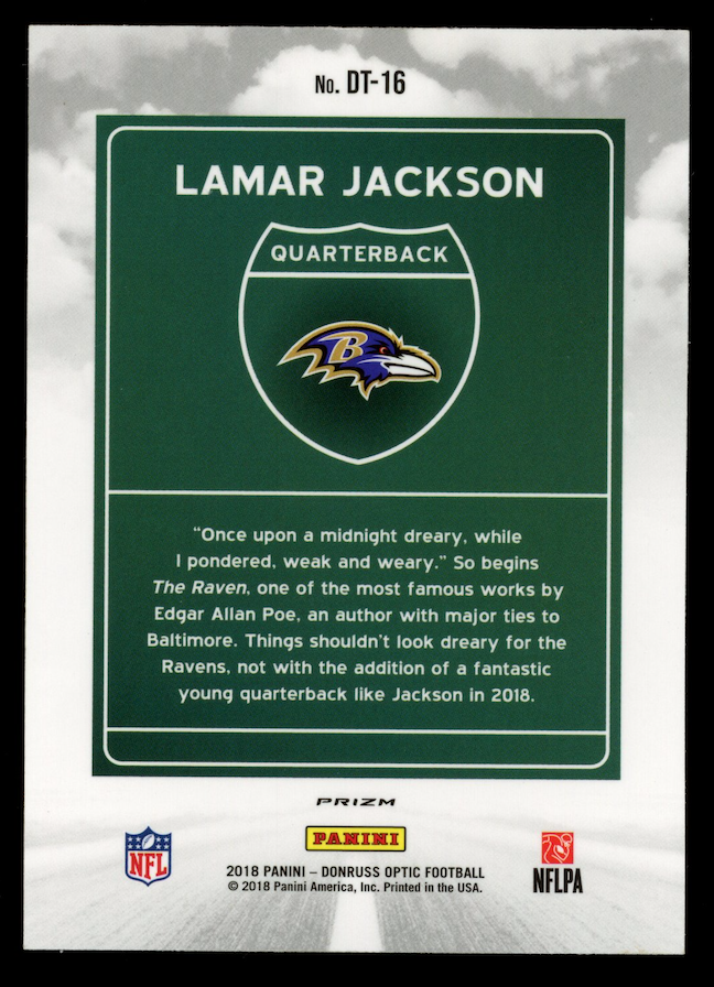 LAMAR JACKSON 2018 Panini Donruss Optic Downtown Rookie Case Hit SSP #DT-16
