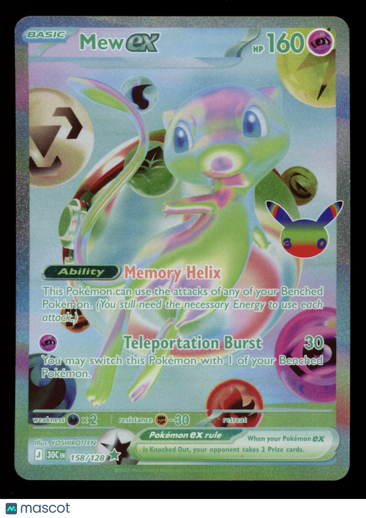 MEW EX 2026 Pokemon 30th Celebration Futuristic Rare #158/128