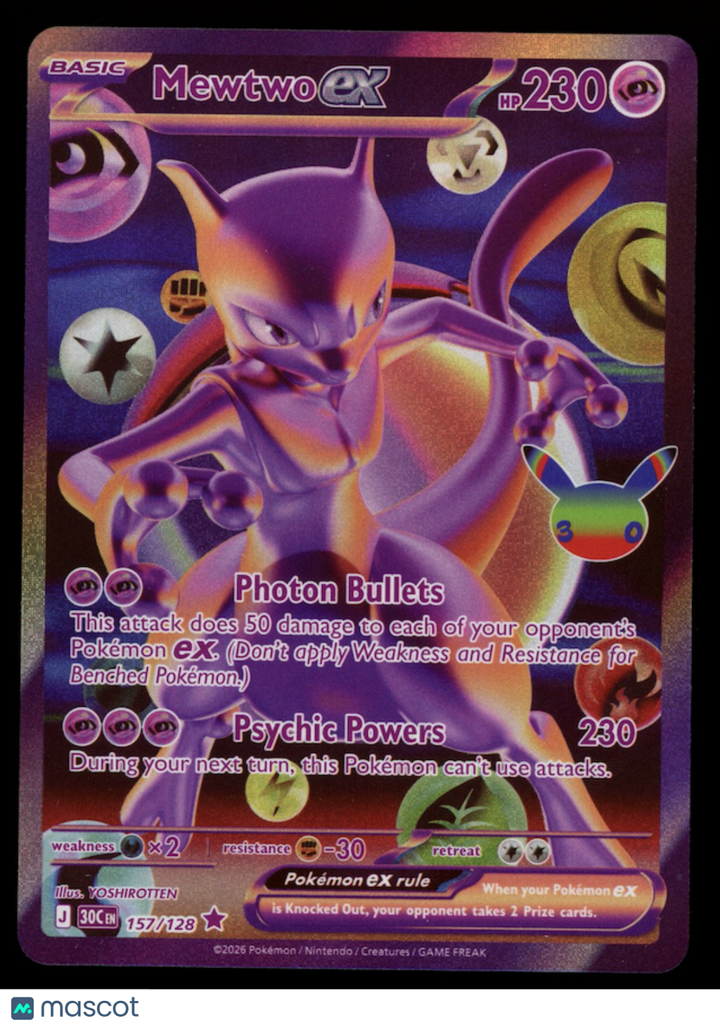 MEWTWO EX 2026 Pokemon 30th Celebration Futuristic Rare #157/128