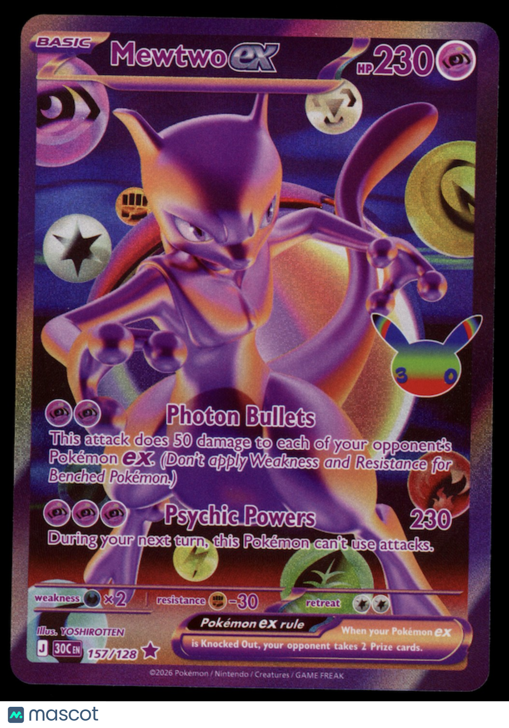 MEWTWO EX 2026 Pokemon 30th Celebration Futuristic Rare #157/128