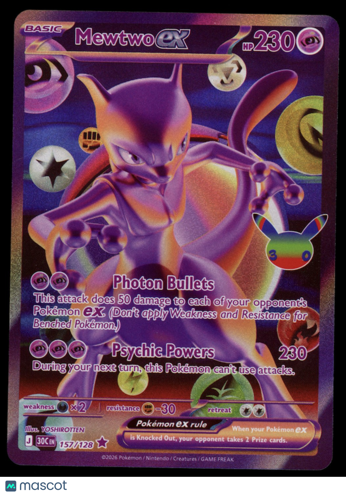 MEWTWO EX 2026 Pokemon 30th Celebration Futuristic Rare #157/128