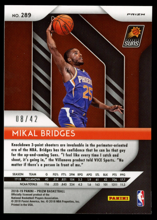 MIKAL BRIDGES 2018-19 Panini Prizm Rookie Pink Pulsar /42 #289 Suns