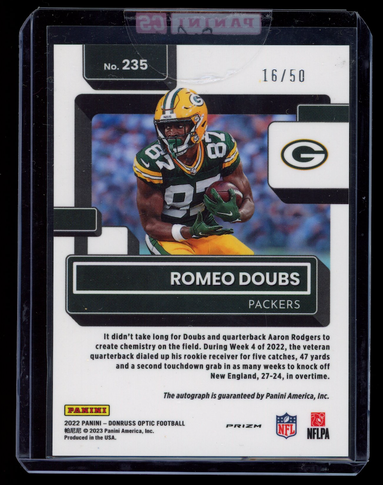ROMEO DOUBS 2022 Panini Donruss Optic Rated Rookie Auto Purple Stars /50 #235