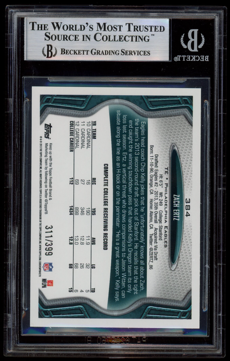 ZACH ERTZ 2013 Topps Rookie Camo Parallel /399 #384 BGS 9 Eagles