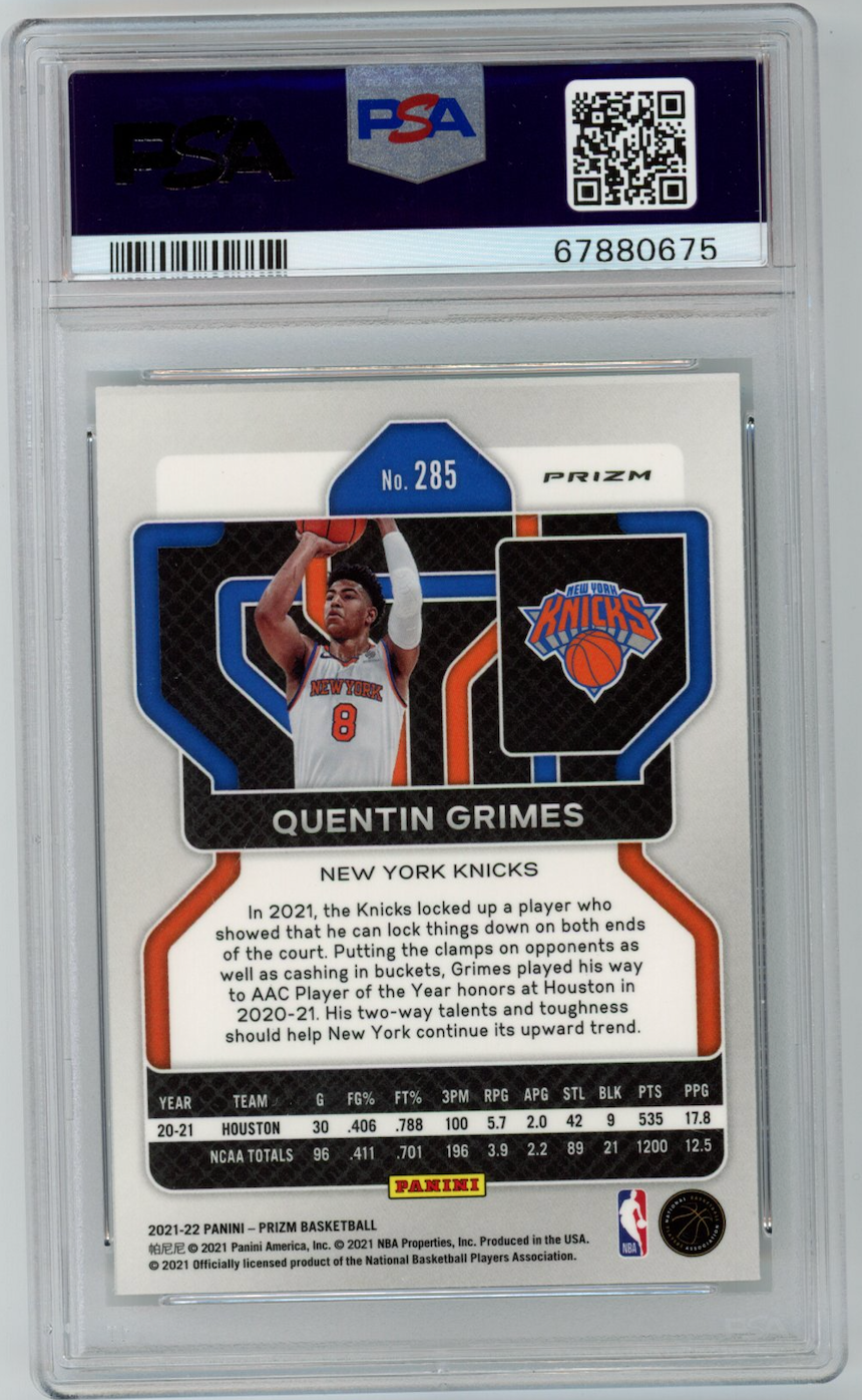 QUENTIN GRIMES 2021-22 Panini Prizm Rookie Silver #285 PSA 9 Knicks