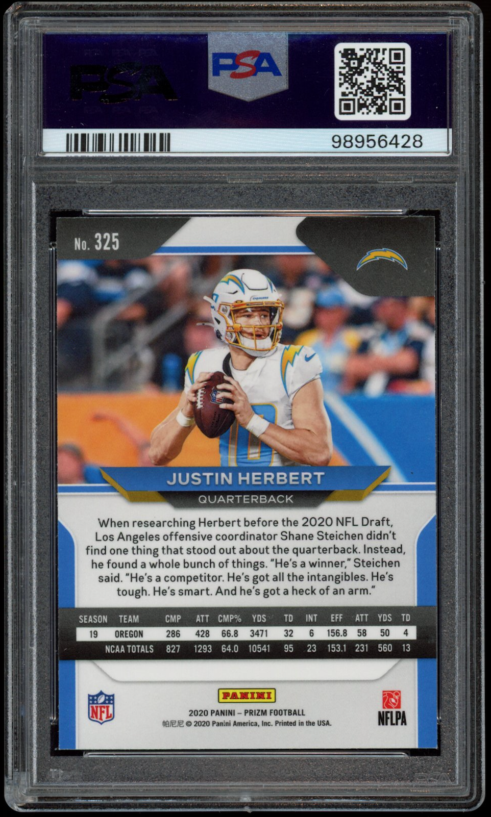 JUSTIN HERBERT 2020 Panini Prizm Rookie Negative Variation #325 PSA 9 Chargers