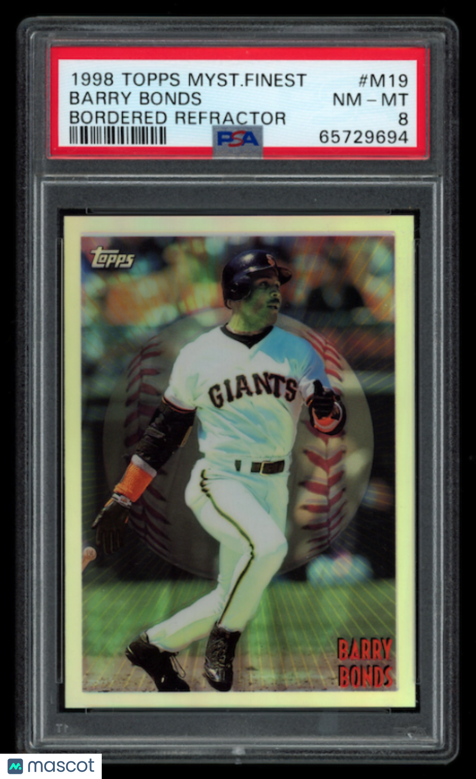 BARRY BONDS 1998 Topps Mystery Finest Bordered Refractor #M19 PSA 8 Giants