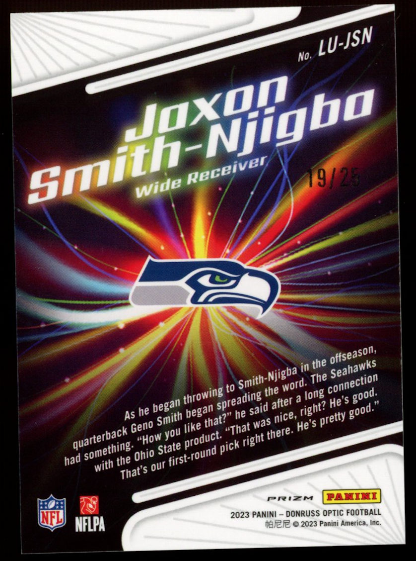 JAXON SMITH-NJIGBA 2023 Donruss Optic Light It Up Purple Stars Prizm /25 Rookie