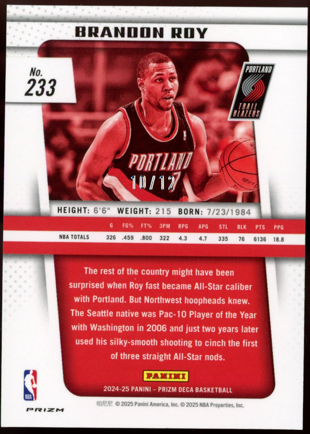 BRANDON ROY 2024-25 Panini Prizm DECA Legends Green Shimmer FOTL /12 #233