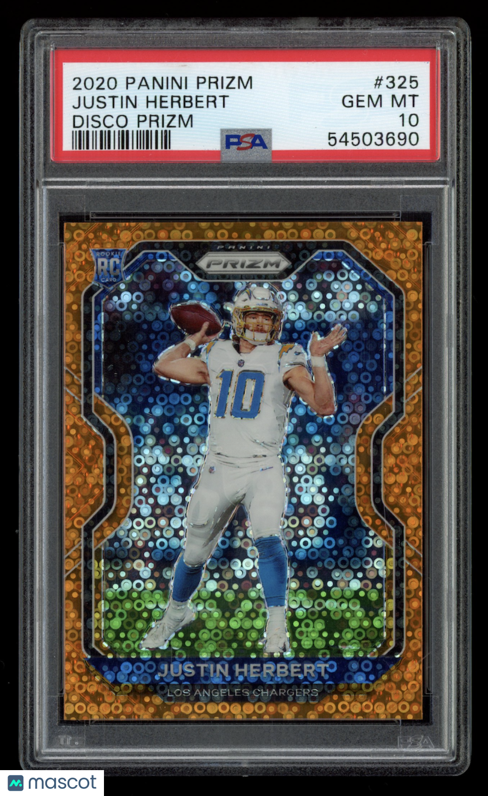 JUSTIN HERBERT 2020 Panini Prizm Rookie Orange Disco Prizm #325 PSA 10 Chargers
