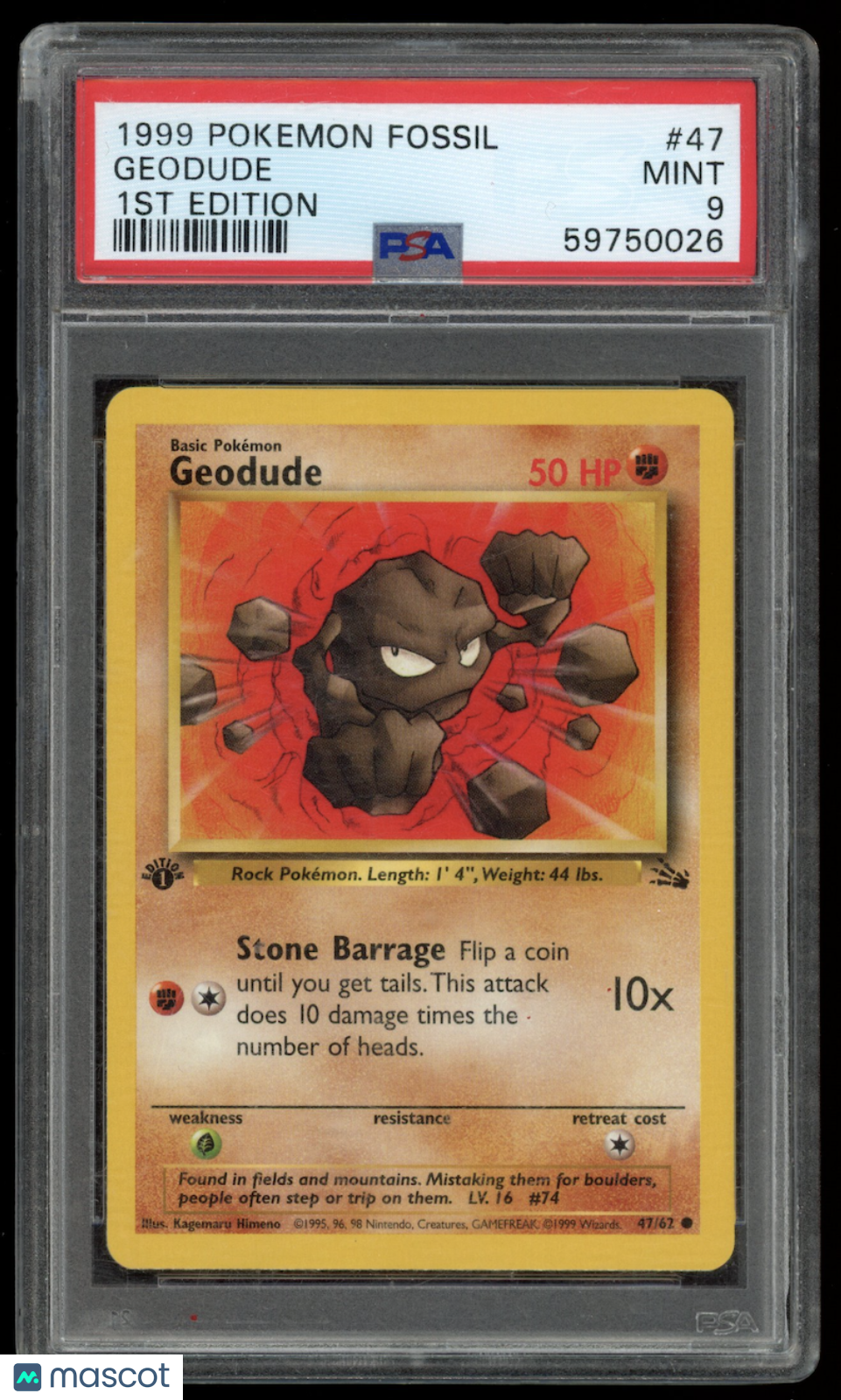 GEODUDE 1999 Pokemon Fossil 1st Edition #47 PSA 9 MINT