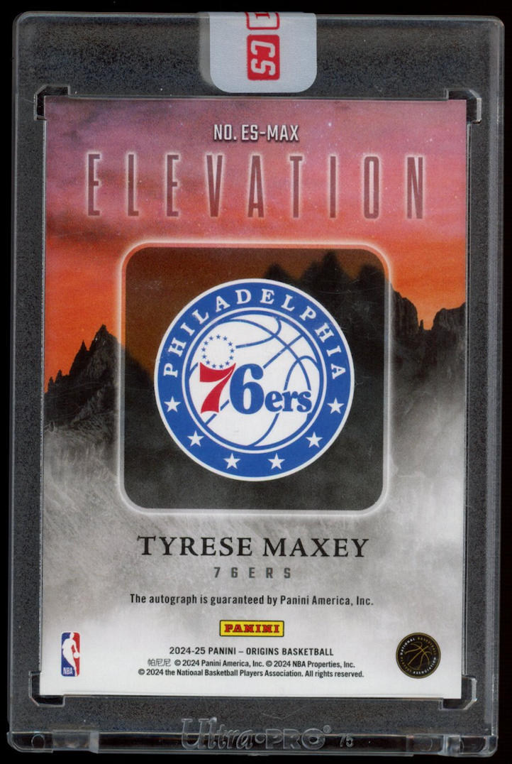 TYRESE MAXEY 2024-25 Panini Origins Elevation Signatures Auto Purple FOTL /18